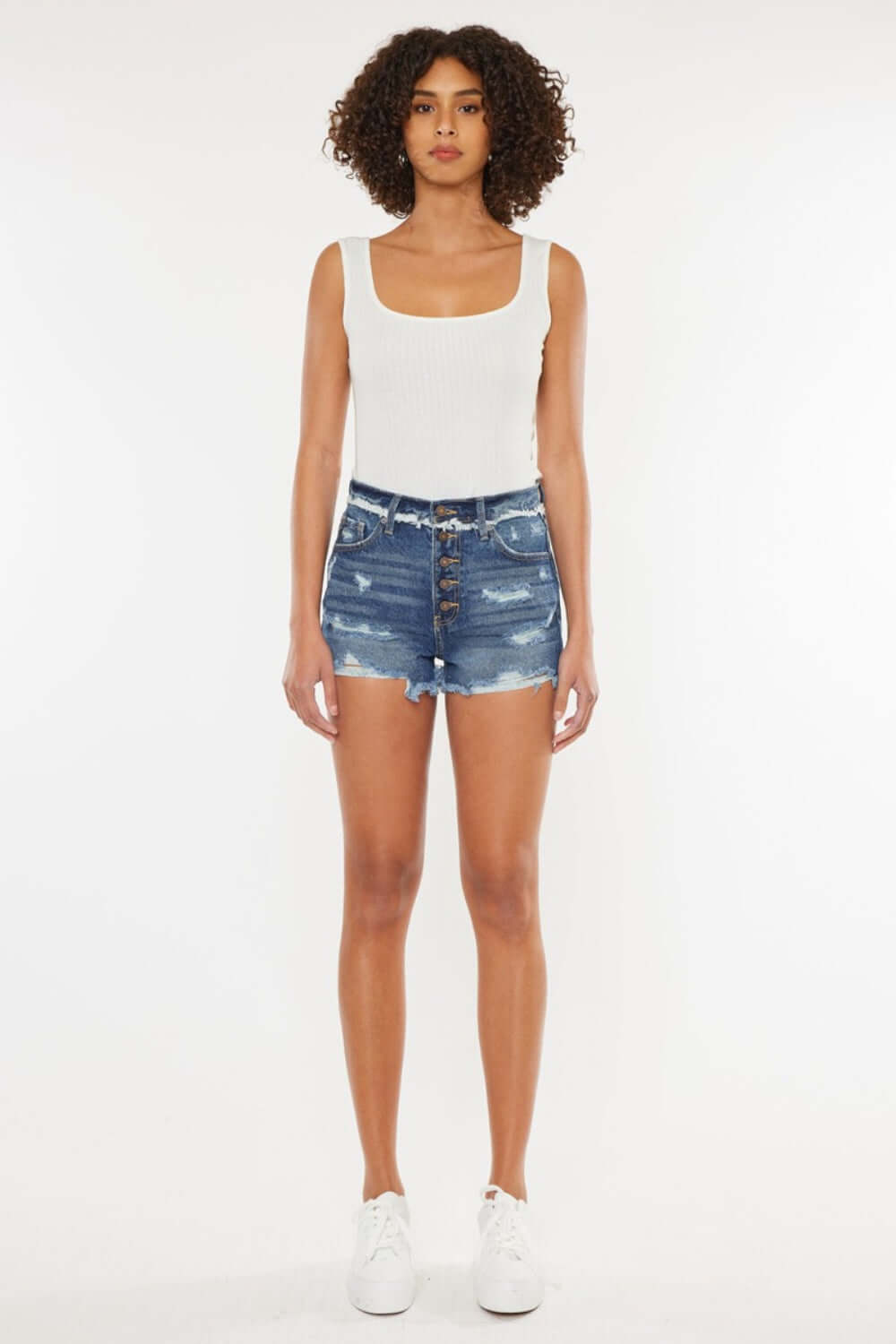 KANCAN Distressed Button Fly Denim Shorts at Bella Road