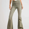 Asymmetric Waist Flare Jeans - Moss