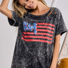 US Flag Washed Laser Cut T-Shirt - Black Charcoal