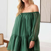 Organza Off Shoulder Puff Sleeve Mini Dress - Green