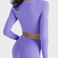 Millennia Ruched Cropped Long Sleeve Sports Top in lavender, featuring a stylish back view and perfect for active wear.