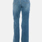 Judy Blue high-waist tummy control jeans with raw hem in blue, back view showcasing stylish silhouette and comfort fit.