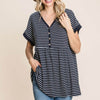 Striped Button Front Baby Doll Top - Stripe