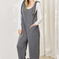 CELESTE Full Size Ribbed Tie Shoulder Sleeveless Ankle Overalls at Bella Road