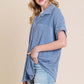 BOMBOM Button Up Short Sleeves Ribbed Shirt at Bella Road