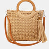 Crochet Knit Convertible Tote Bag with Tassel - KA