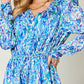 DOUBLE TAKE Full Size Printed Drawstring Waist Long Sleeve Dress at Bella Road