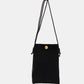 Bella Road Suede Snap Down Crossbody Bag in black with a mini size and a snap-down design for easy access, featuring a hands-free crossbody strap