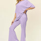 DOUBLE TAKE Full Size Round Neck Drop Shoulder T-Shirt and Flare Pants Set at Bella Road