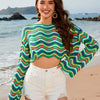 Striped Boat Neck Long Sleeve Cover Up - Mid Green