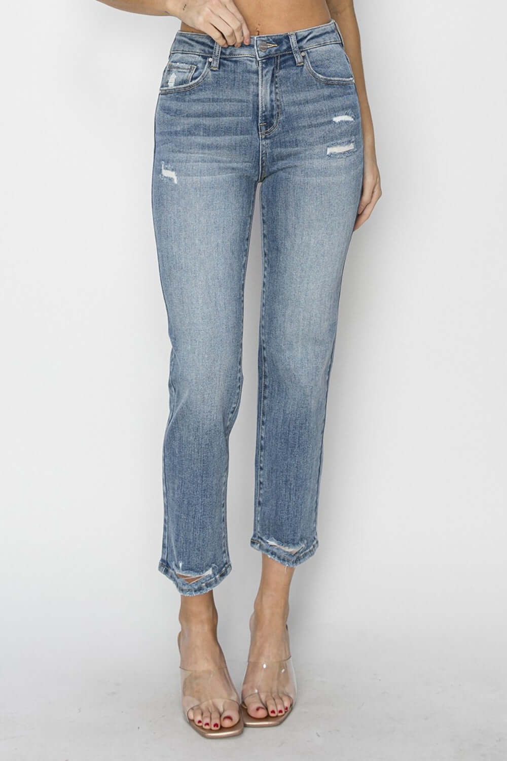 High Waist Distressed Cropped Risen Jeans for trendy and edgy style