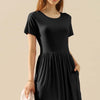 Round Neck Ruched Dress with Pockets | Full Size - BLACK