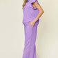 DOUBLE TAKE Texture Ruffle Short Sleeve Top and Drawstring Wide Leg Pants Set at Bella Road