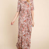 Printed Shirred Maxi Dress - Mocha