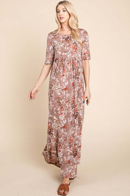 BOMBOM Printed Shirred Maxi Dress at Bella Road