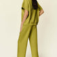 DOUBLE TAKE Full Size Texture Half Zip Short Sleeve Top and Pants Set at Bella Road