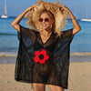 Openwork Flower V-Neck Short Sleeve Cover Up - Black