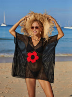 BELLA ROAD Openwork Flower V-Neck Short Sleeve Cover Up at Bella Road