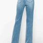 Back view of bytos Full Size Distressed High Rise Straight Jeans showcasing the flattering fit and stylish distressed details.