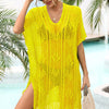 Openwork Lace Up Side Knit Cover Up - Canary Yellow