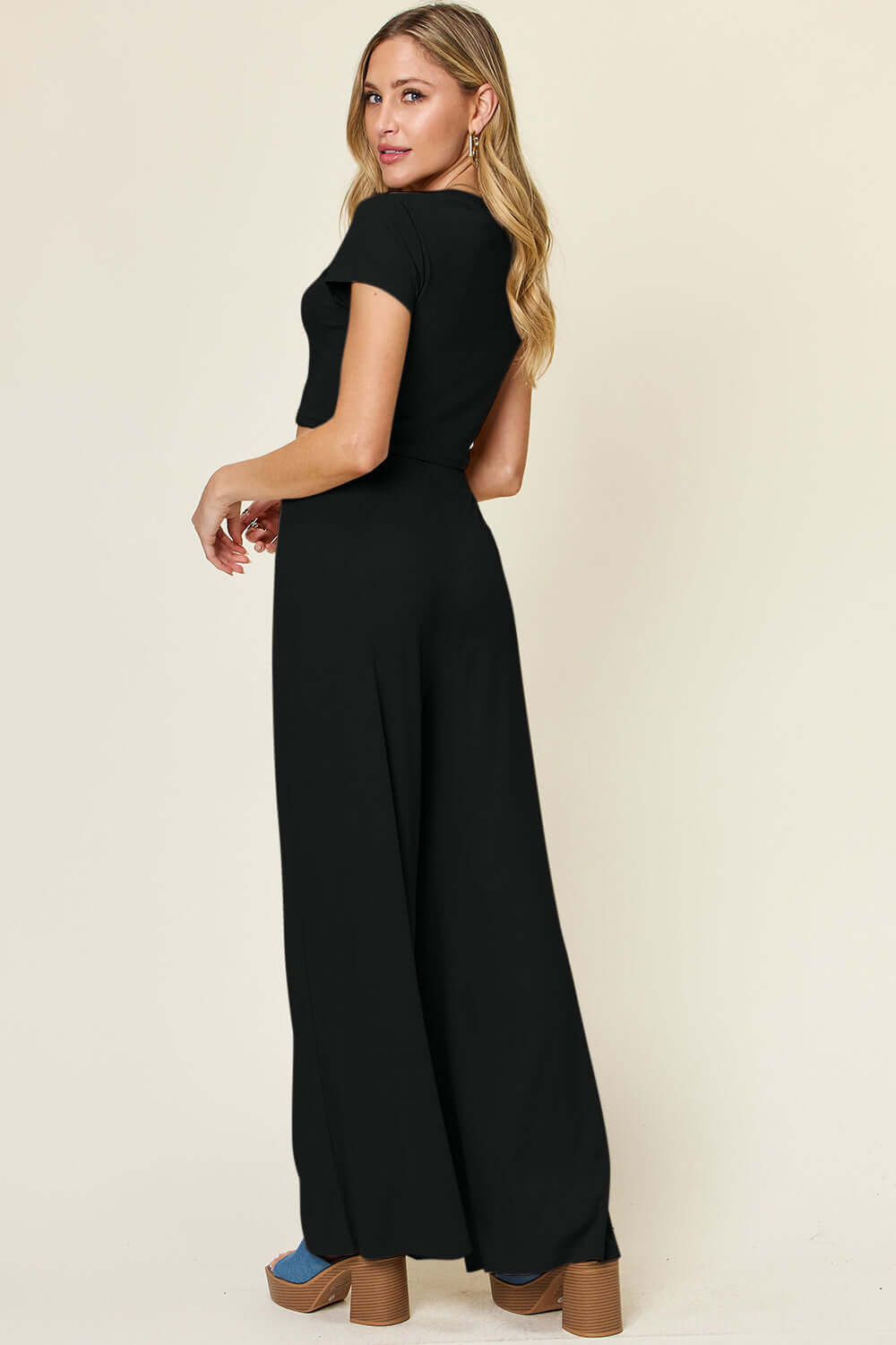 DOUBLE TAKE Full Size Round Neck Top and Pants Set at Bella Road