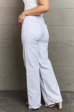 Raelene High Waist Wide Leg Jeans in White by Risen Jeans, showcasing flattering high-rise, chic wide leg design, and comfortable fit