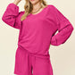 DOUBLE TAKE Full Size Texture V-Neck Long Sleeve T-Shirt and Shorts Set at Bella Road