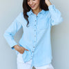 Blue Jean Baby Denim Button Down Shirt Top in Light Blue - Light Blue