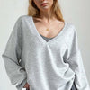 Basic Bae V-Neck Dropped Shoulder Long Sleeve Sweatshirt with Bra - Light Gray