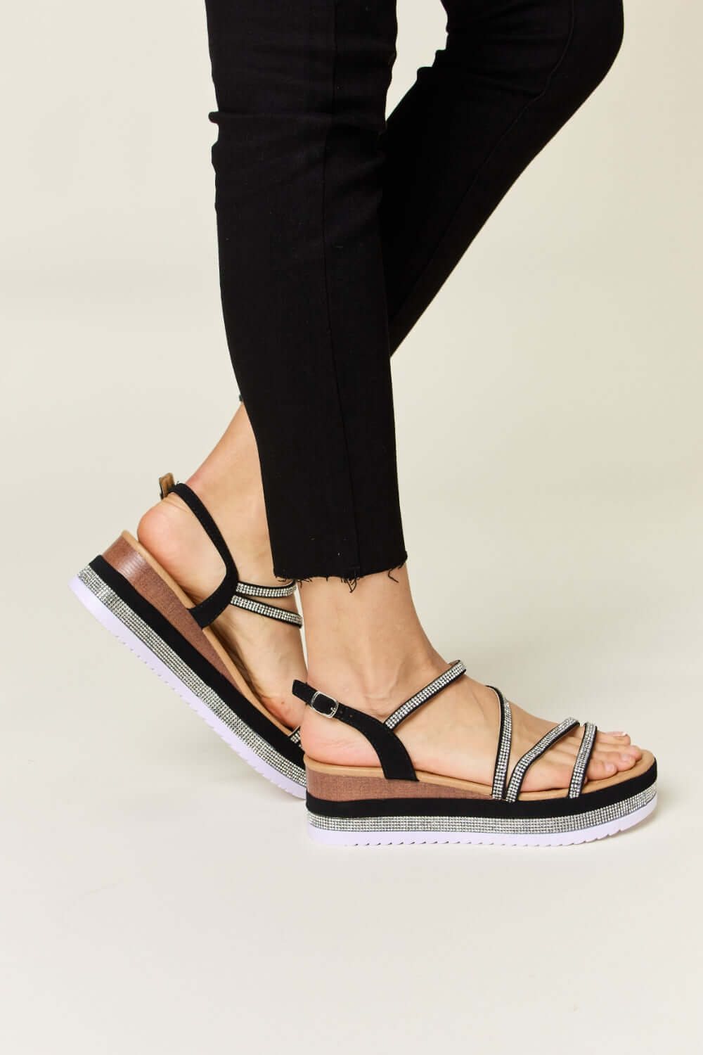 FOREVER LINK Rhinestone Strappy Wedge Sandals at Bella Road