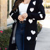 Bella Road Heart Open Front Long Sleeve Cardigan - Black