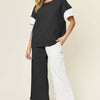 Texture Contrast T-Shirt and Wide Leg Pants Set | Full Size - White