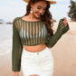 BELLA ROAD Openwork Boat Neck Long Sleeve Cover-Up at Bella Road