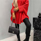 Cozy Bella Road red batwing sleeve sweater paired with black leggings and boots, styled for a fashionable and warm look.