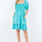 CELESTE Full Size Ruffle Hem Short Sleeve Smocked Dress at Bella Road