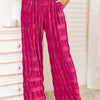 Double Take High Waist Tiered Shirring Velvet Wide Leg Pants | Full Size - Deep Rose