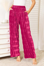 DOUBLE TAKE Full Size High Waist Tiered Shirring Velvet Wide Leg Pants at Bella Road