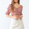 Floral Ruffle Smocked Back Ruched Crop Top - Mauve