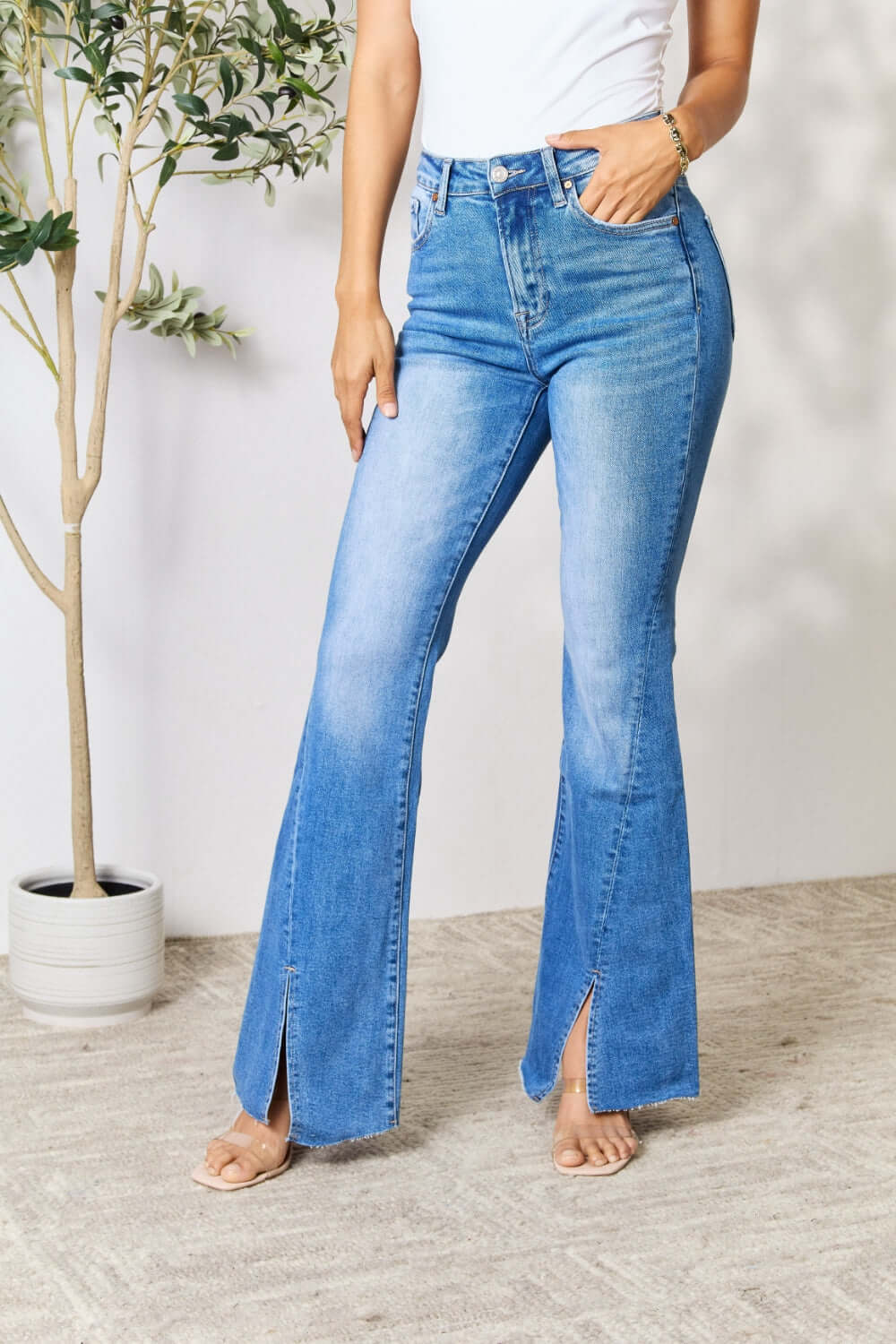 BAYEAS Slit Flare Jeans at Bella Road