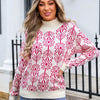 Angel Wings Flower Turtleneck Long Sleeve Sweater - Deep Rose