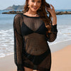 Backless Boat Neck Long Sleeve Cover Up - Black