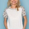 Lace Short Sleeve Exposed Seam T-Shirt - Off White