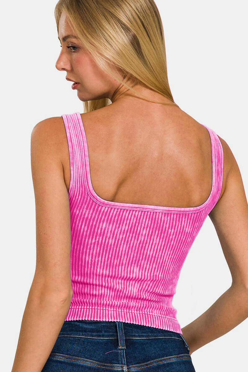 ZENANA Washed Ribbed Cropped Bra Padded Tank at Bella Road