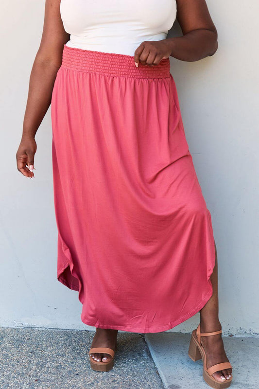 DOUBLJU Comfort Princess Full Size High Waist Scoop Hem Maxi Skirt in Hot Pink at Bella Road