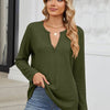 Bella Road Waffle-Knit Notched Long Sleeve T-Shirt - Army Green