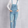 Distressed Washed Denim Overalls with Pockets - Light