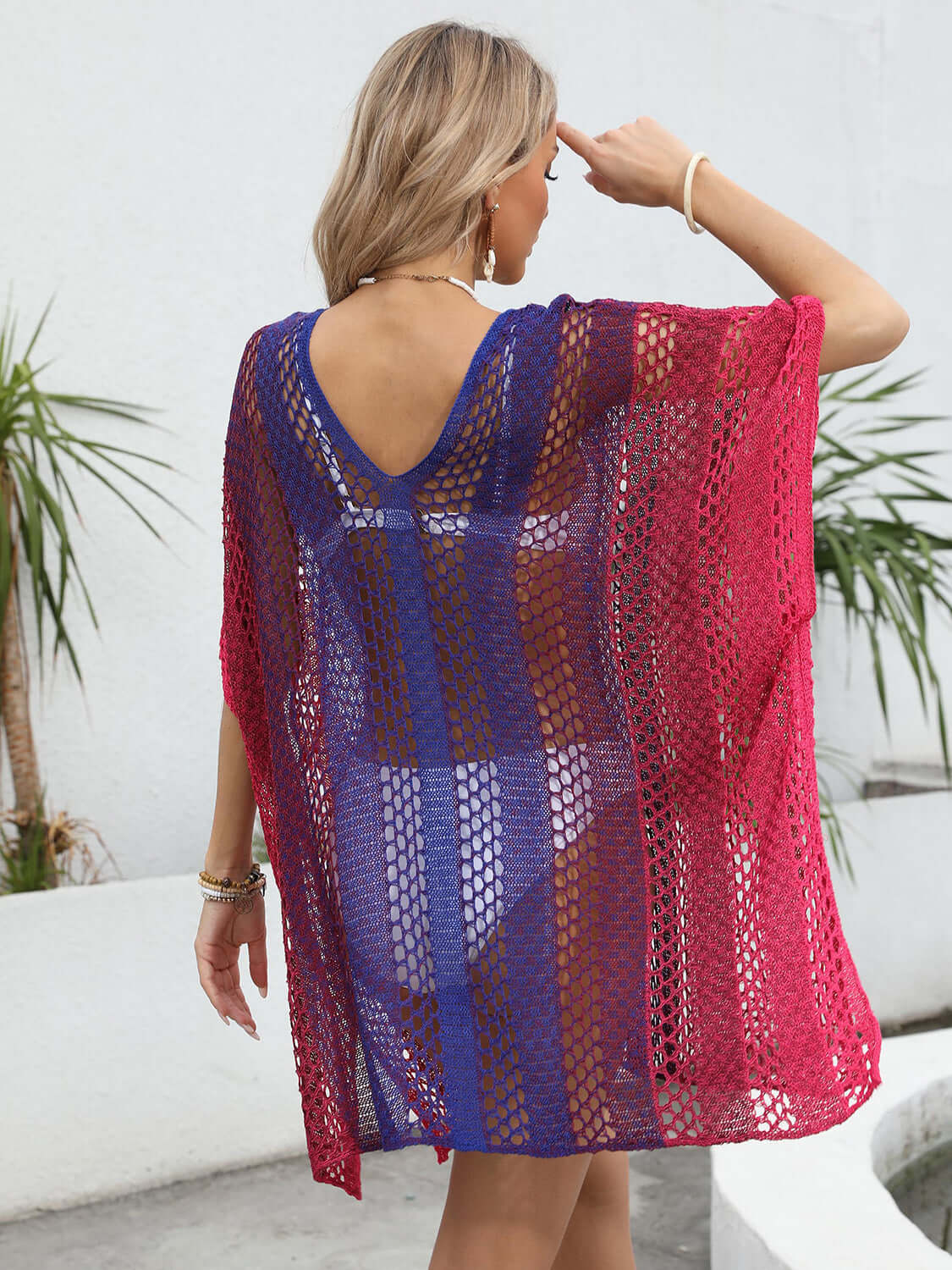 BELLA ROAD Openwork Contrast V-Neck Cover-Up at Bella Road