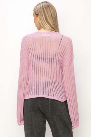 HYFVE Openwork Ribbed Long Sleeve Knit Top at Bella Road