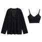 Basic Bae V-Neck Dropped Shoulder Long Sleeve Sweatshirt with Built-In Bra in black, perfect for casual wear.