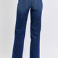 Back view of Judy Blue Plus Size Tummy Control Straight Jeans, featuring a flattering dark wash and sleek design.